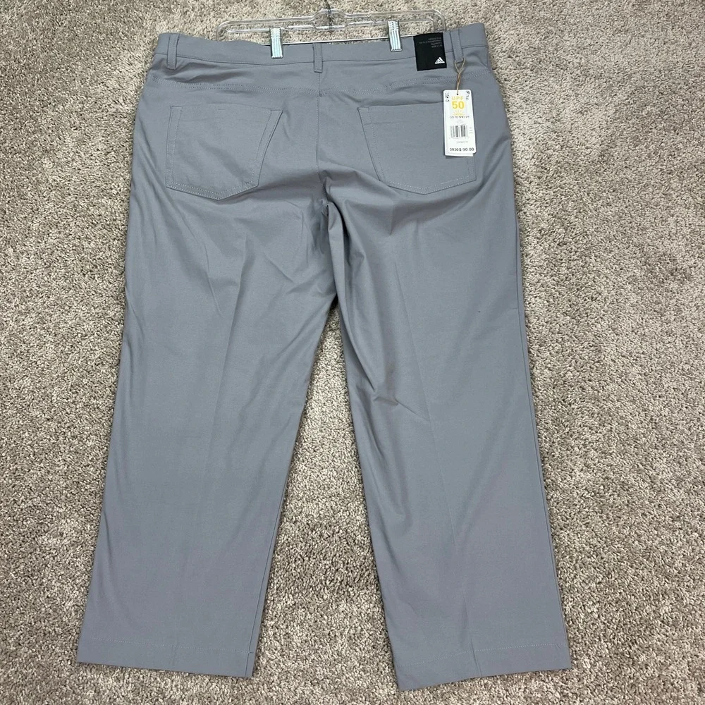 Adidas Go-To 5 Pocket Pant Men 38x30 Gray Tapered Fit Performance Flat Front NEW